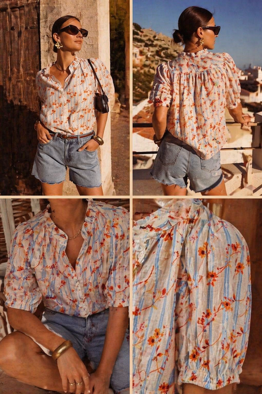 🛍️ Blouse Romy – Rayures & Fleurs Bohème
