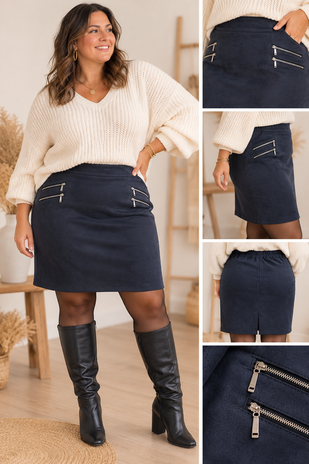 JUPE DAPHNÉ – Jupe en suédine doublée grande taille