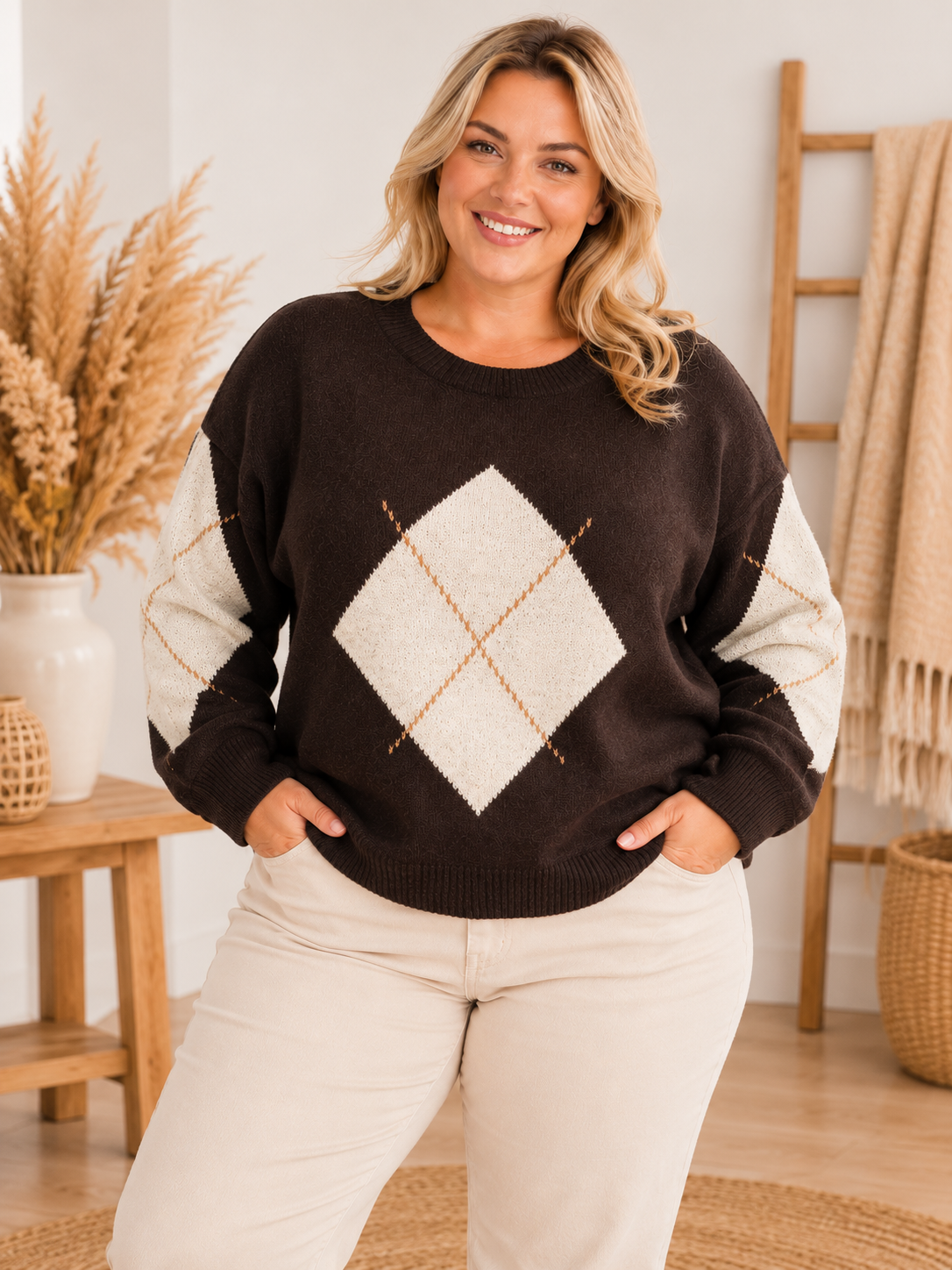 PULL ALBANE – Pull à losanges bicolores – Grande Taille