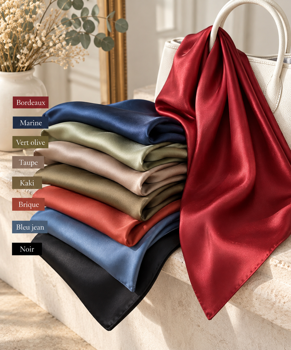 Foulard Isaline – Carré satiné uni 70 × 70 cm