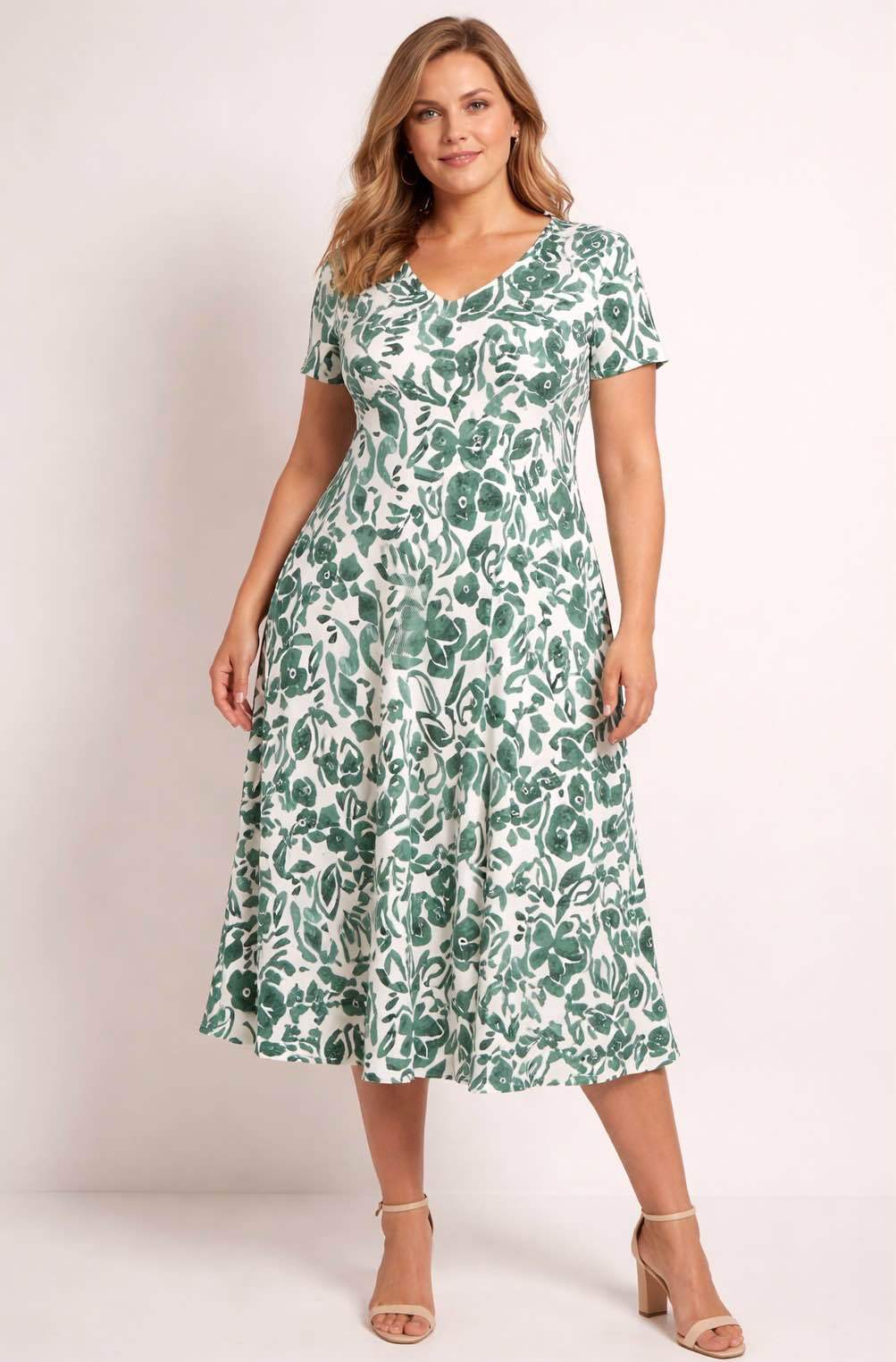 🌿 Robe Joséphine – Imprimé vert naturel