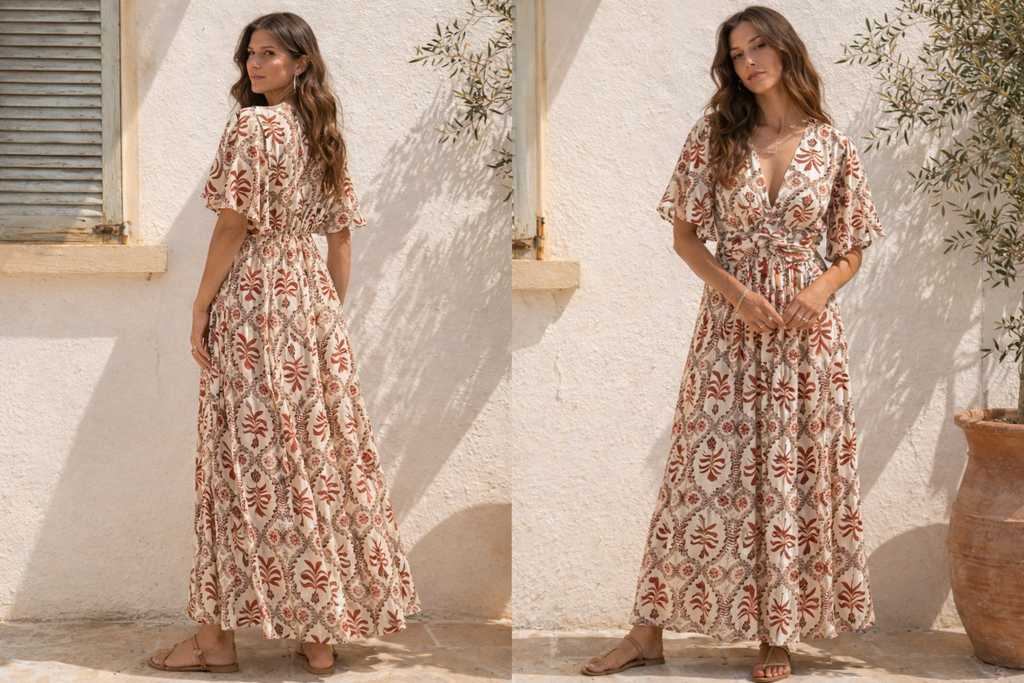🌿 Robe longue Azélia – Bohème chic & solaire