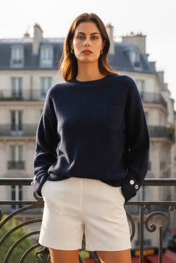 Pull Solène – Pull femme col rond avec poche poitrine
