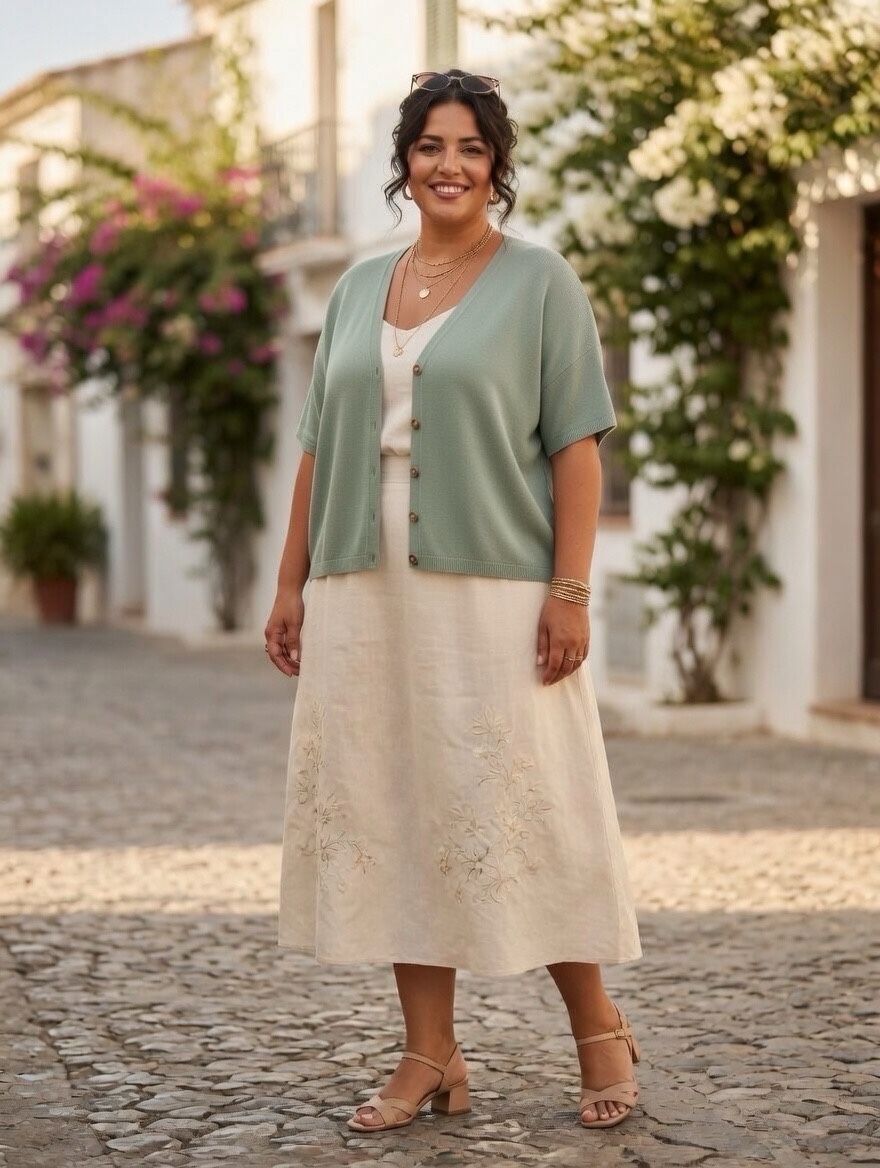 🌿 Gilet maille fine boutons – Grande taille