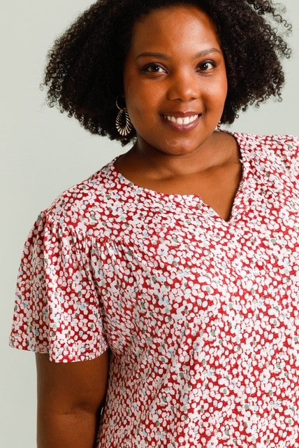 🌿 Blouse Agathe – Imprimé floral rouge