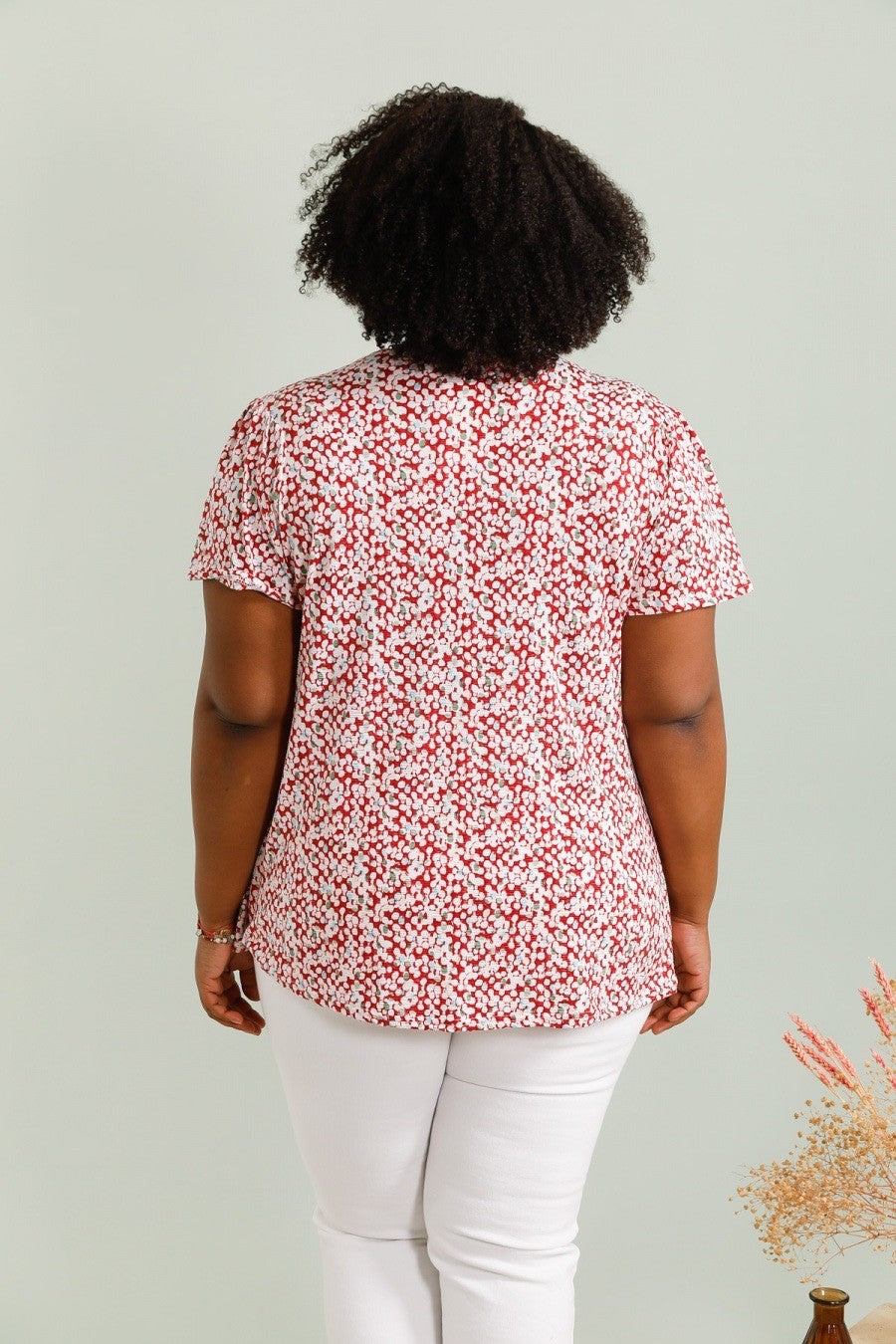 🌿 Blouse Agathe – Imprimé floral rouge