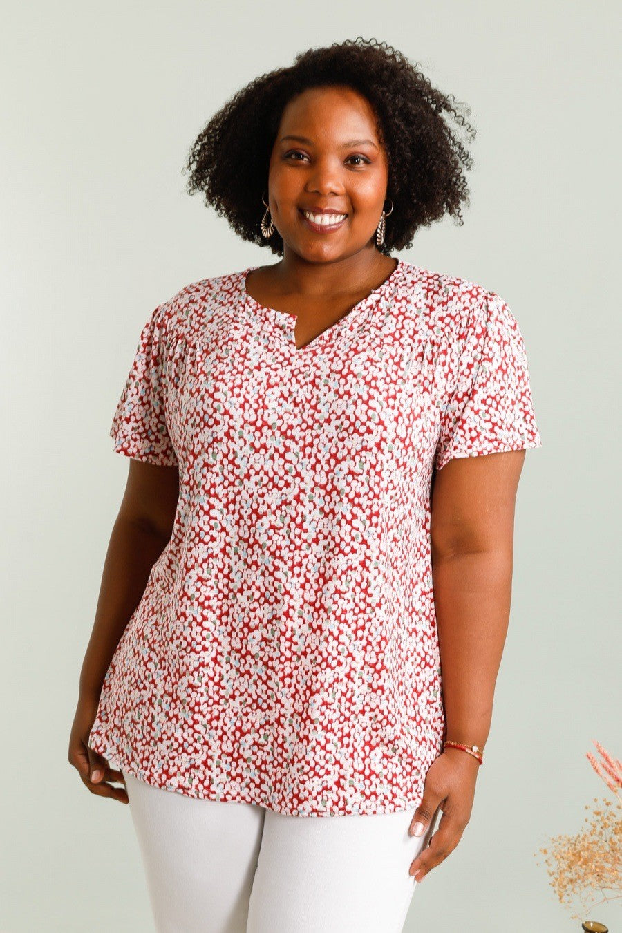 🌿 Blouse Agathe – Imprimé floral rouge