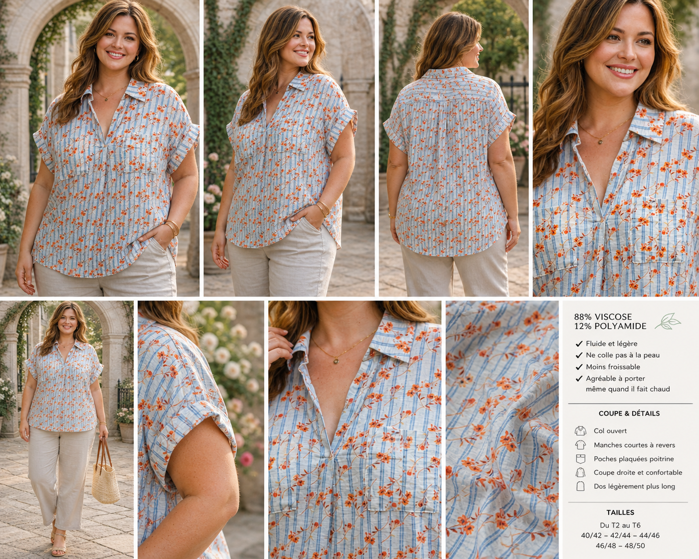 🌿 Blouse “Flora” – Grande Taille