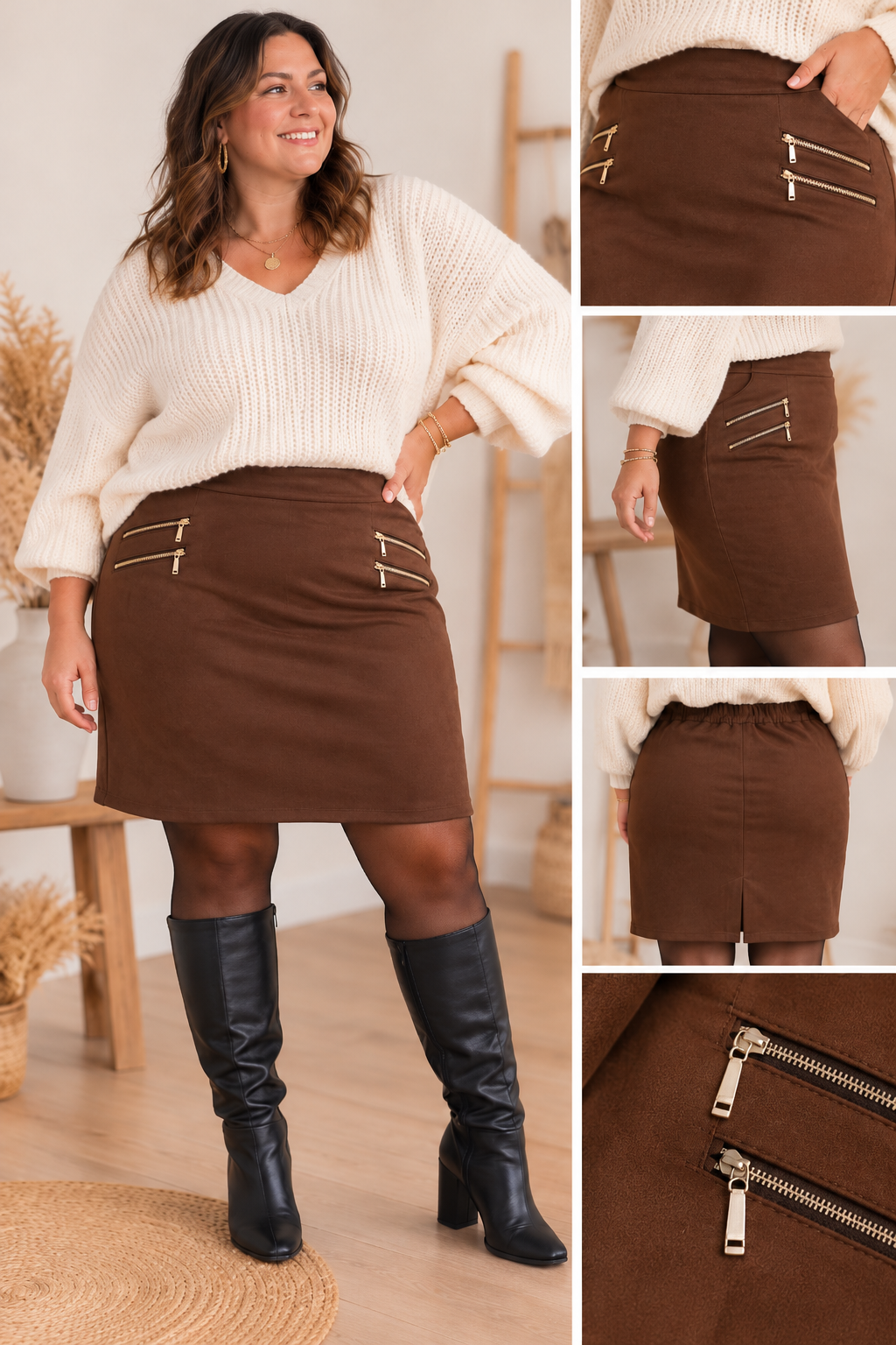 JUPE DAPHNÉ – Jupe en suédine doublée grande taille