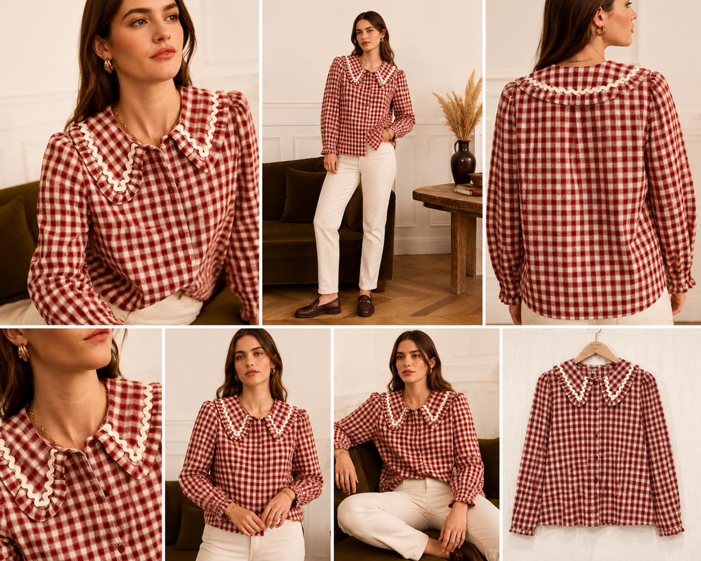 Blouse Joséphine – Vichy bordeaux & écru