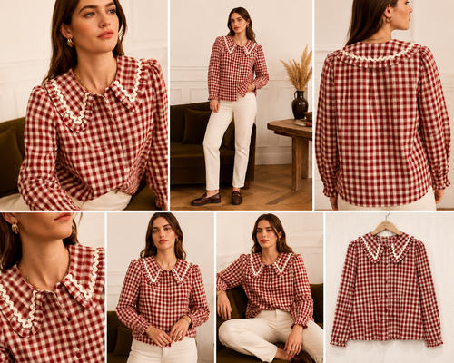 Blouse Joséphine – Vichy bordeaux & écru