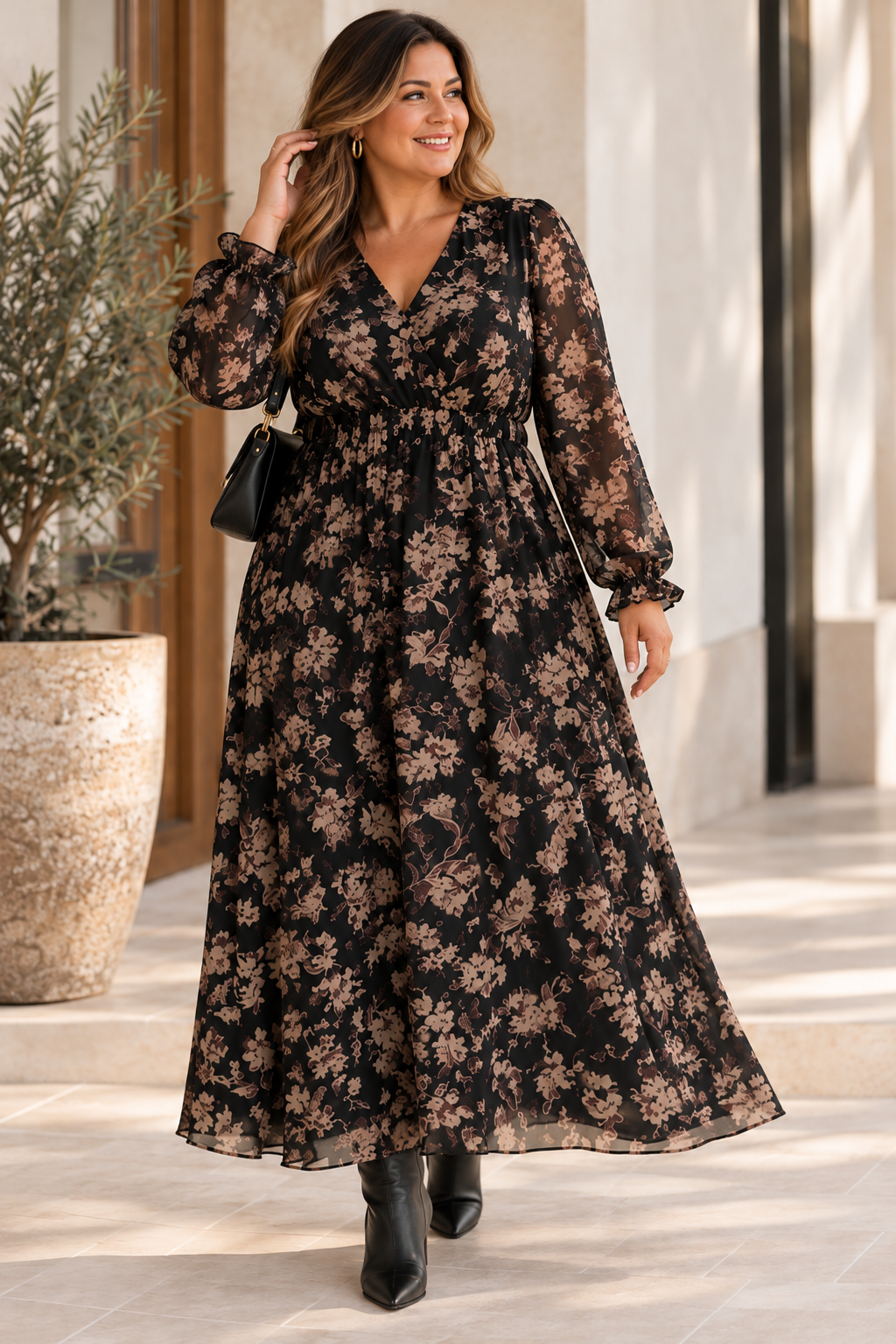 Robe longue Célestine – Imprimé floral – Tailles généreuses L au 4XL