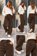 Pantalon Barrel Olive – Velours côtelé marron foncé – Du 34 au 44