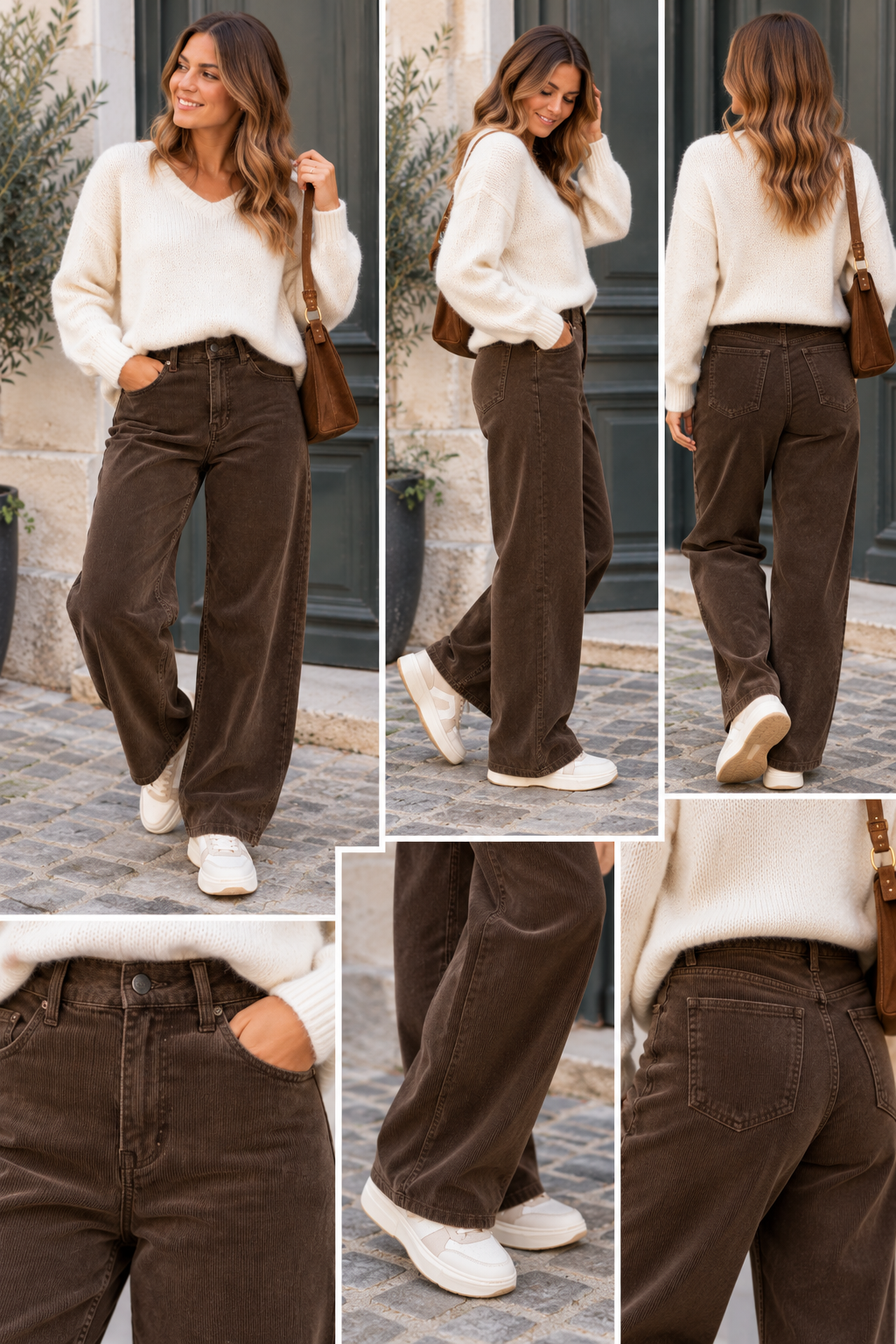Pantalon Barrel Olive – Velours côtelé marron foncé – Du 34 au 44