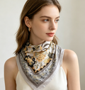 Foulard Floral Élégance – Écru, Beige & Taupe