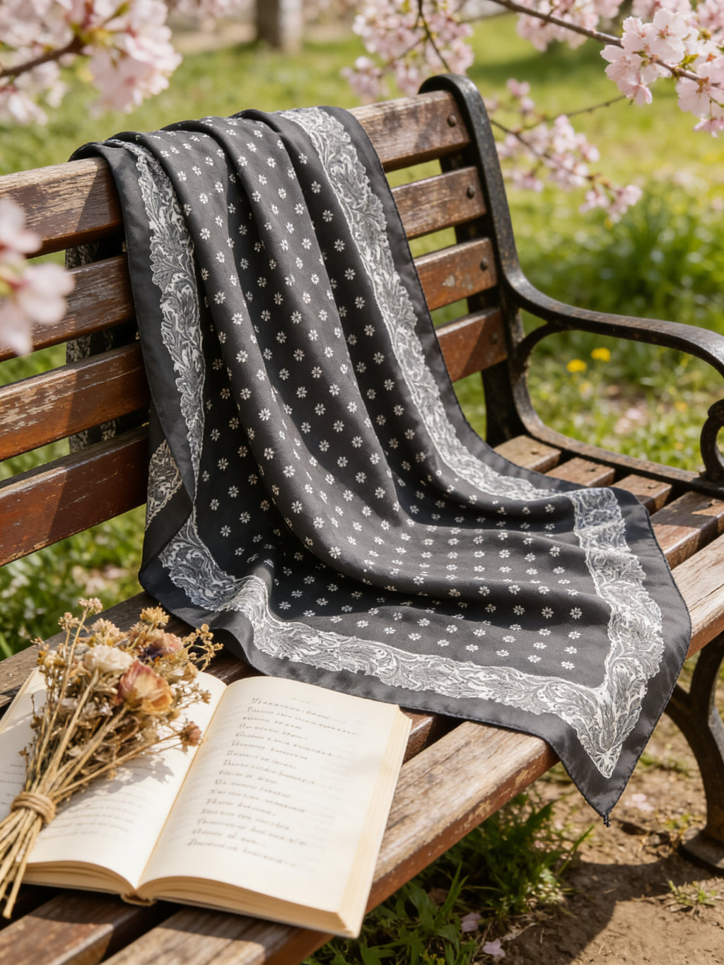 Foulard carré satiné Célestine – Camel & Noir – 70 × 70 cm