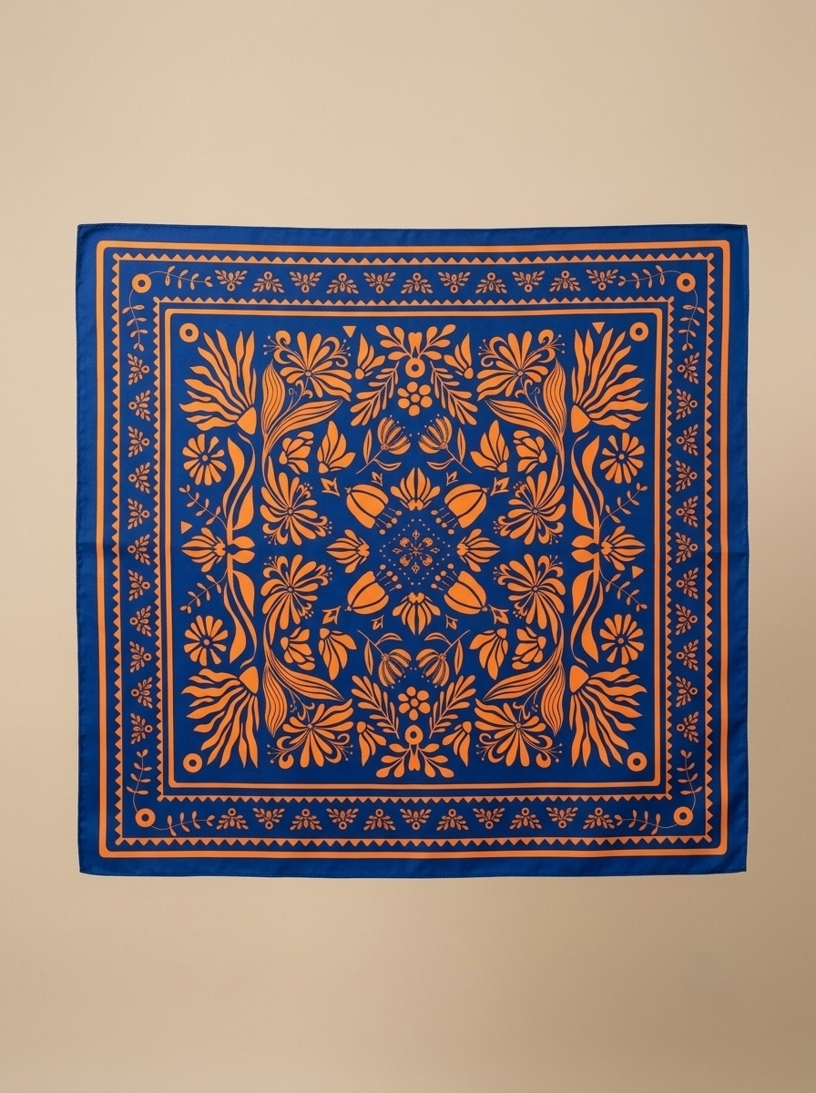 Foulard carré satiné Azura – Bleu & Orange