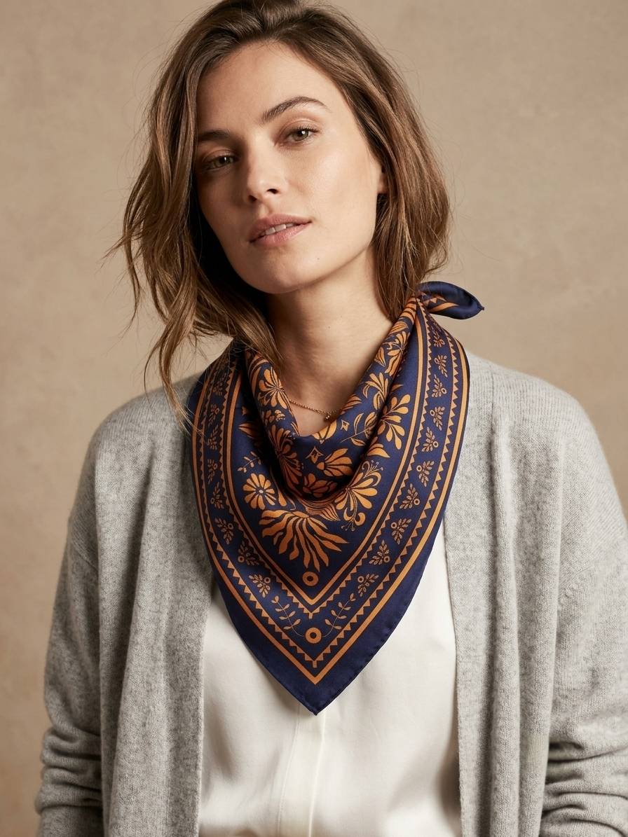 Foulard carré satiné Azura – Bleu & Orange