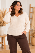 Pull Célia – Pull col V à maille fantaisie – Grande Tailles