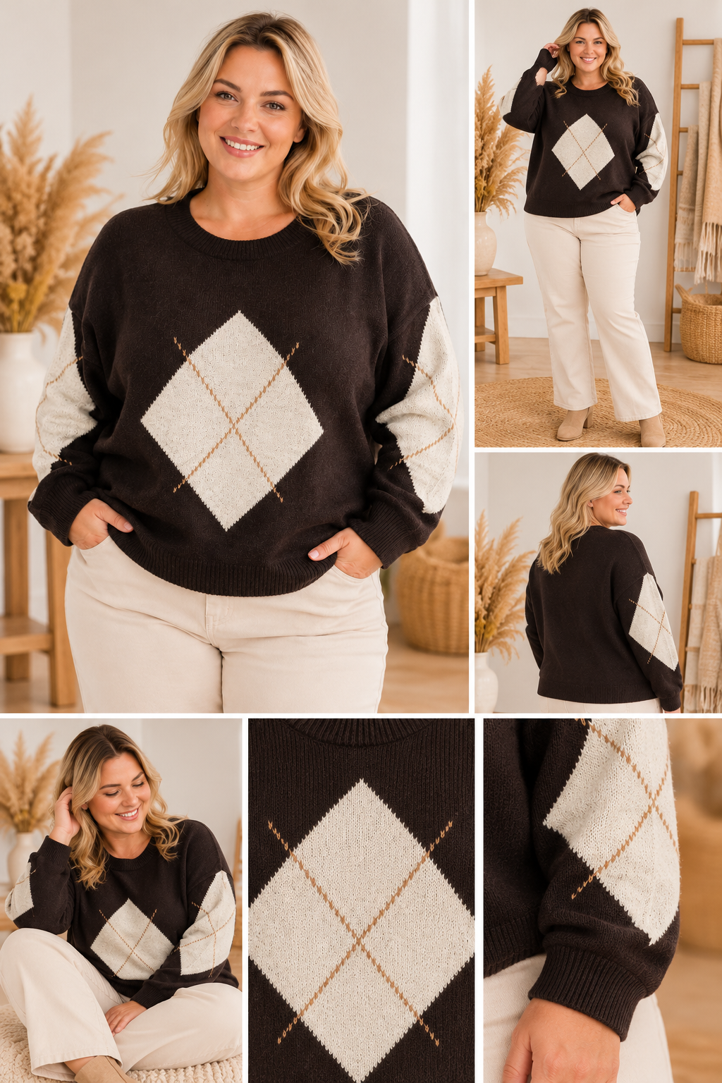 PULL ALBANE – Pull à losanges bicolores – Grande Taille