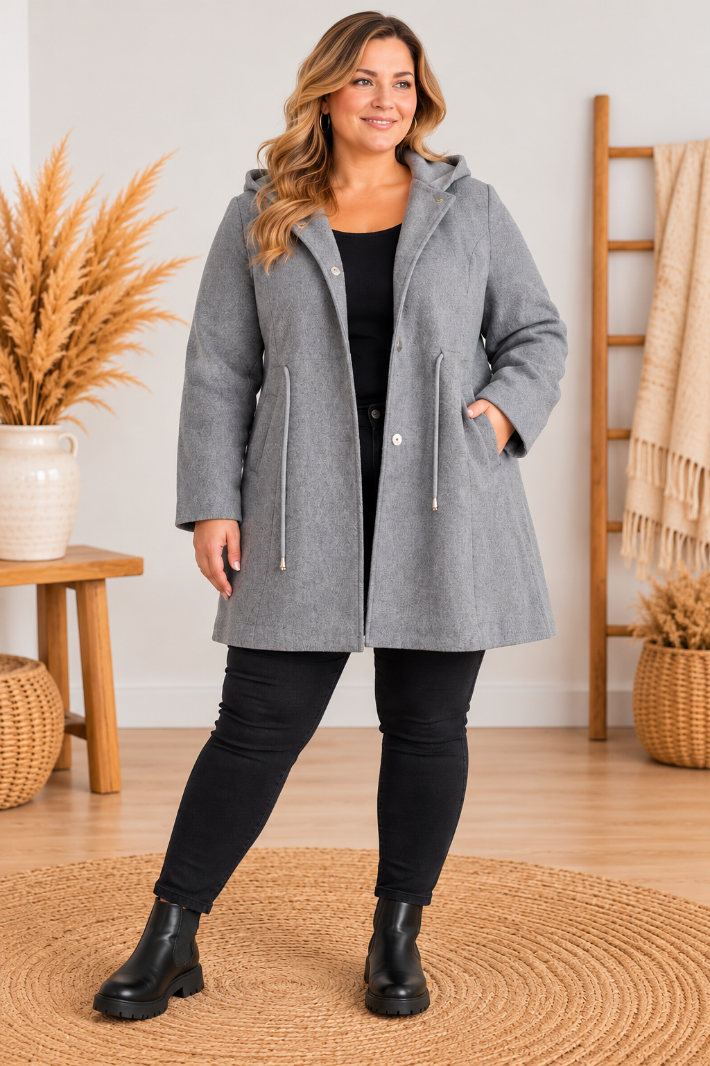 Manteau à capuche gris – Grande Taille