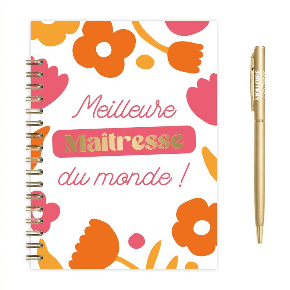 Coffret carnet + stylo cadeau maitresse