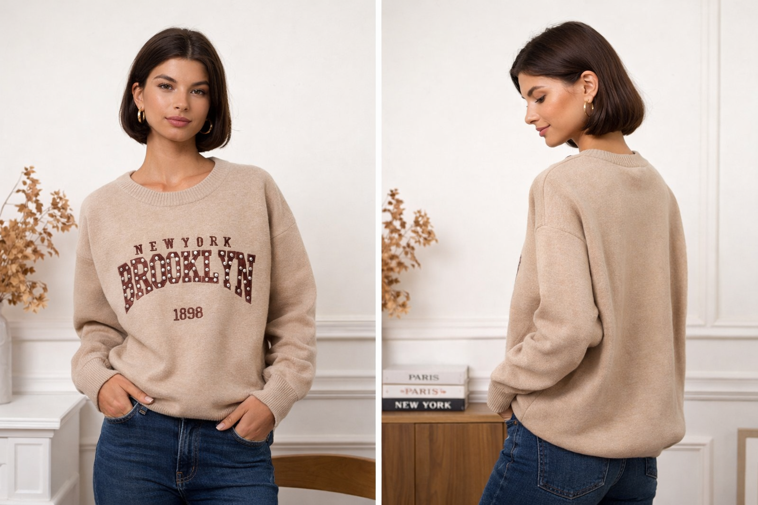 Sweat BROOKLYN – Esprit college & détails cloutés