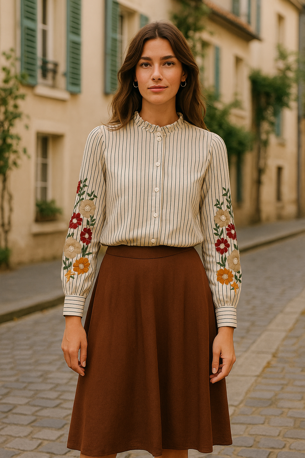 Chemise rayée à broderies florales Annie