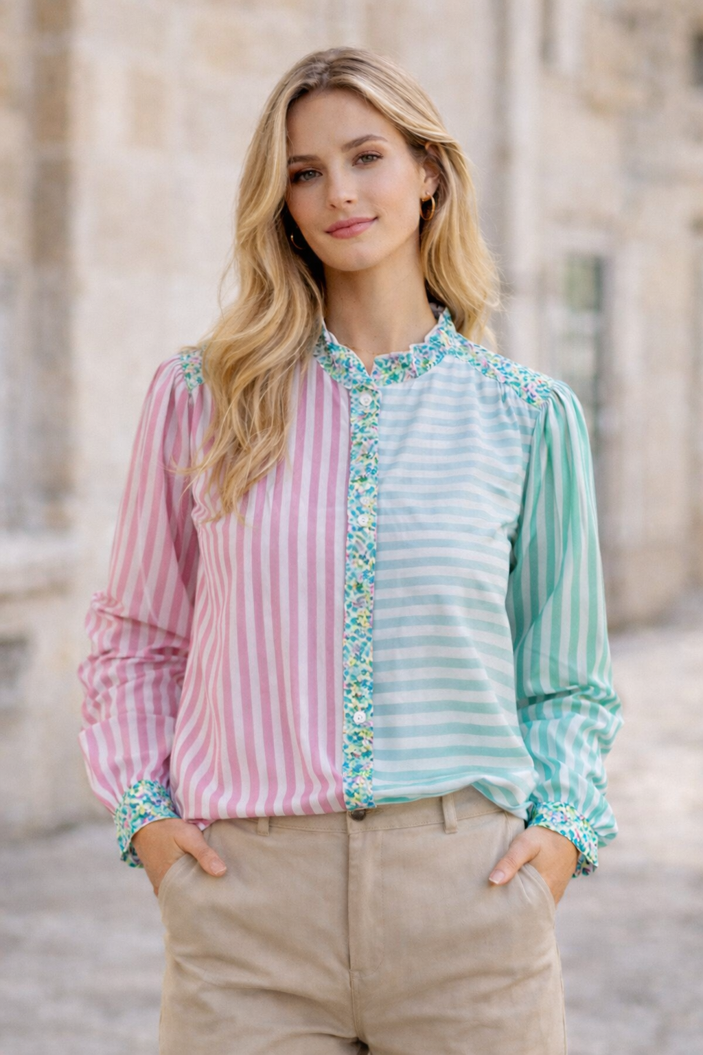 Chemisier rayé patchwork Carmen