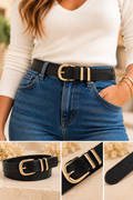 Ceinture Célia – Noire lisse à boucle dorée