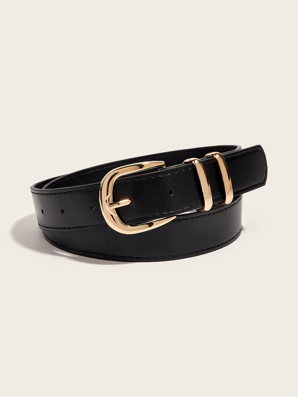 Ceinture Célia – Noire lisse à boucle dorée