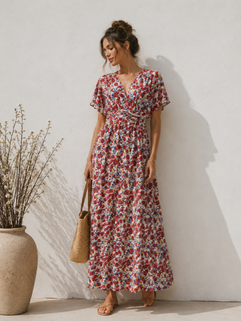 🌸 Robe Longue Fleurie – “Capucine”