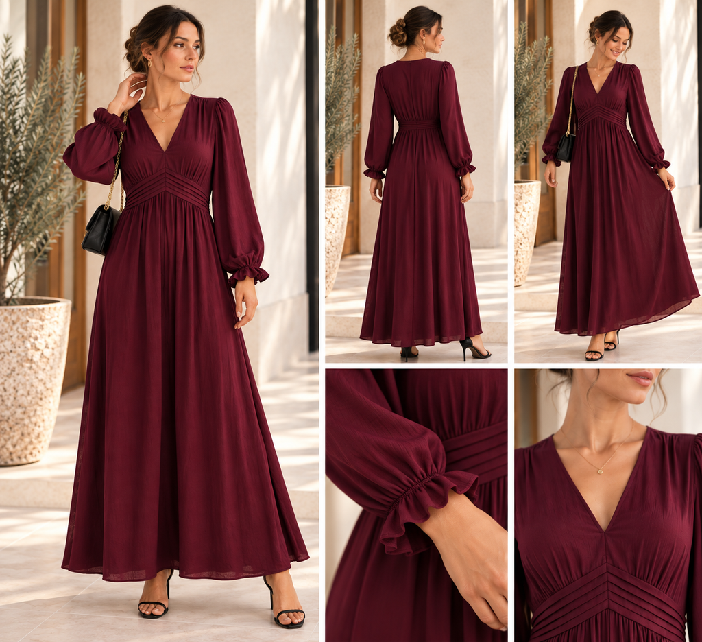 Robe longue Bérénice – Bordeaux uni