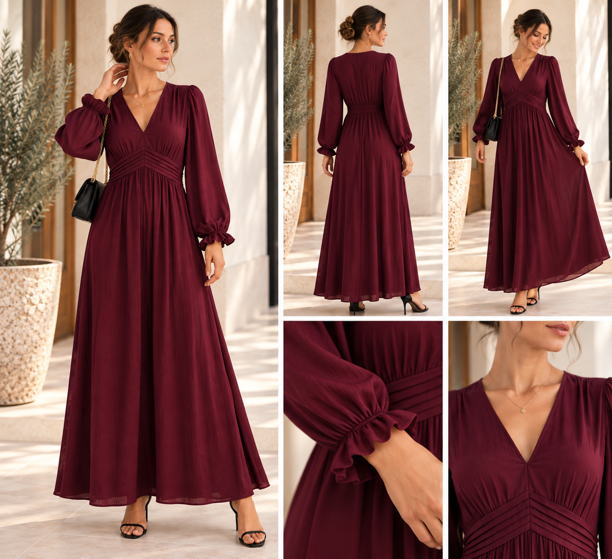 Robe longue Bérénice – Bordeaux uni