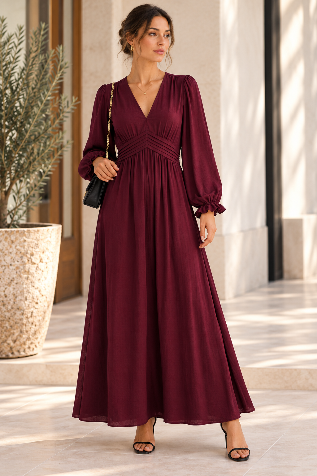Robe longue Bérénice – Bordeaux uni