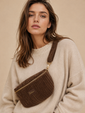 Sac banane Suzette – Velours côtelé – Kaki, Marron & Rouge