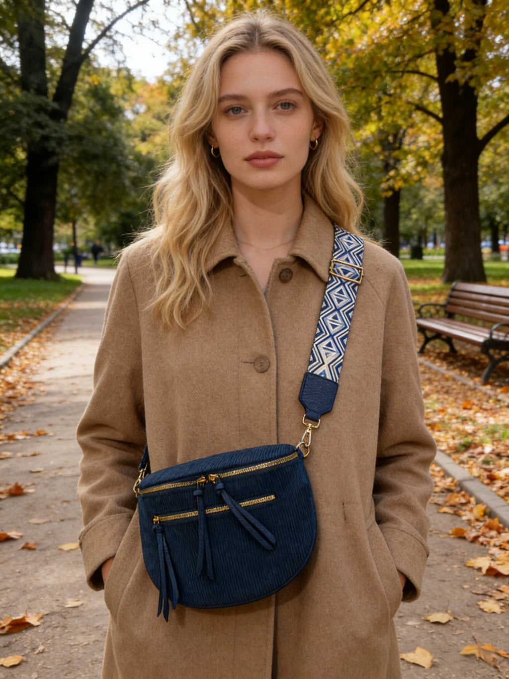 Sac banane Alizée – Velours côtelé & bandoulière tissée – 4 coloris