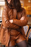 Veste Pauline – Effet cuir cognac doublée suédine