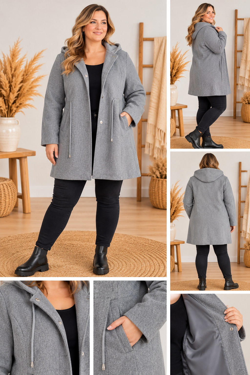 Manteau à capuche gris – Grande Taille