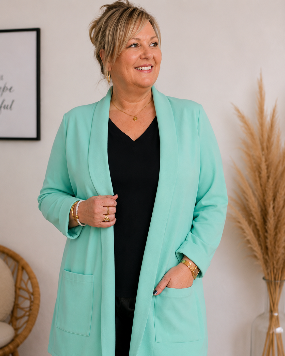 Veste longue Élina – Vert d'eau