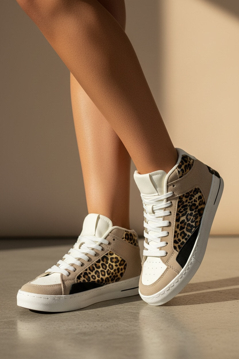 Baskets Léonore – Léopard & Beige