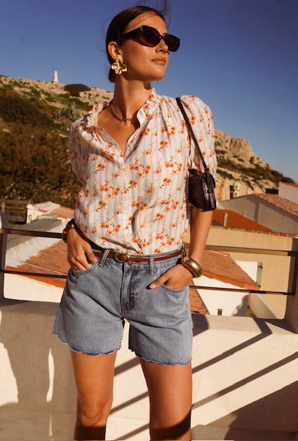 🛍️ Blouse Romy – Rayures & Fleurs Bohème