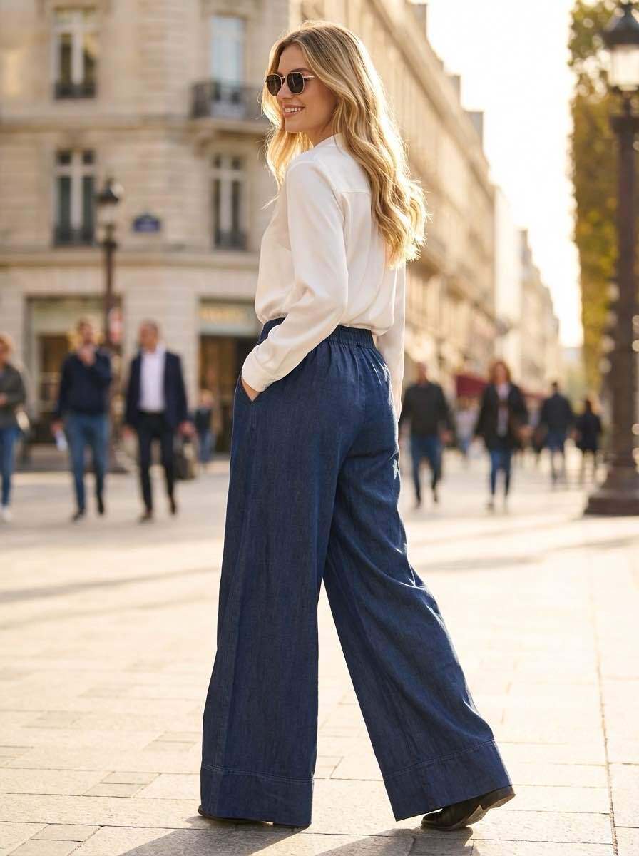 👖 Pantalon Large Denim Fluide – Chic Parisien