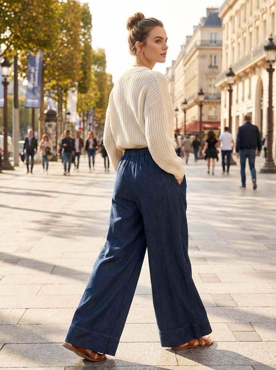👖 Pantalon Large Denim Fluide – Chic Parisien