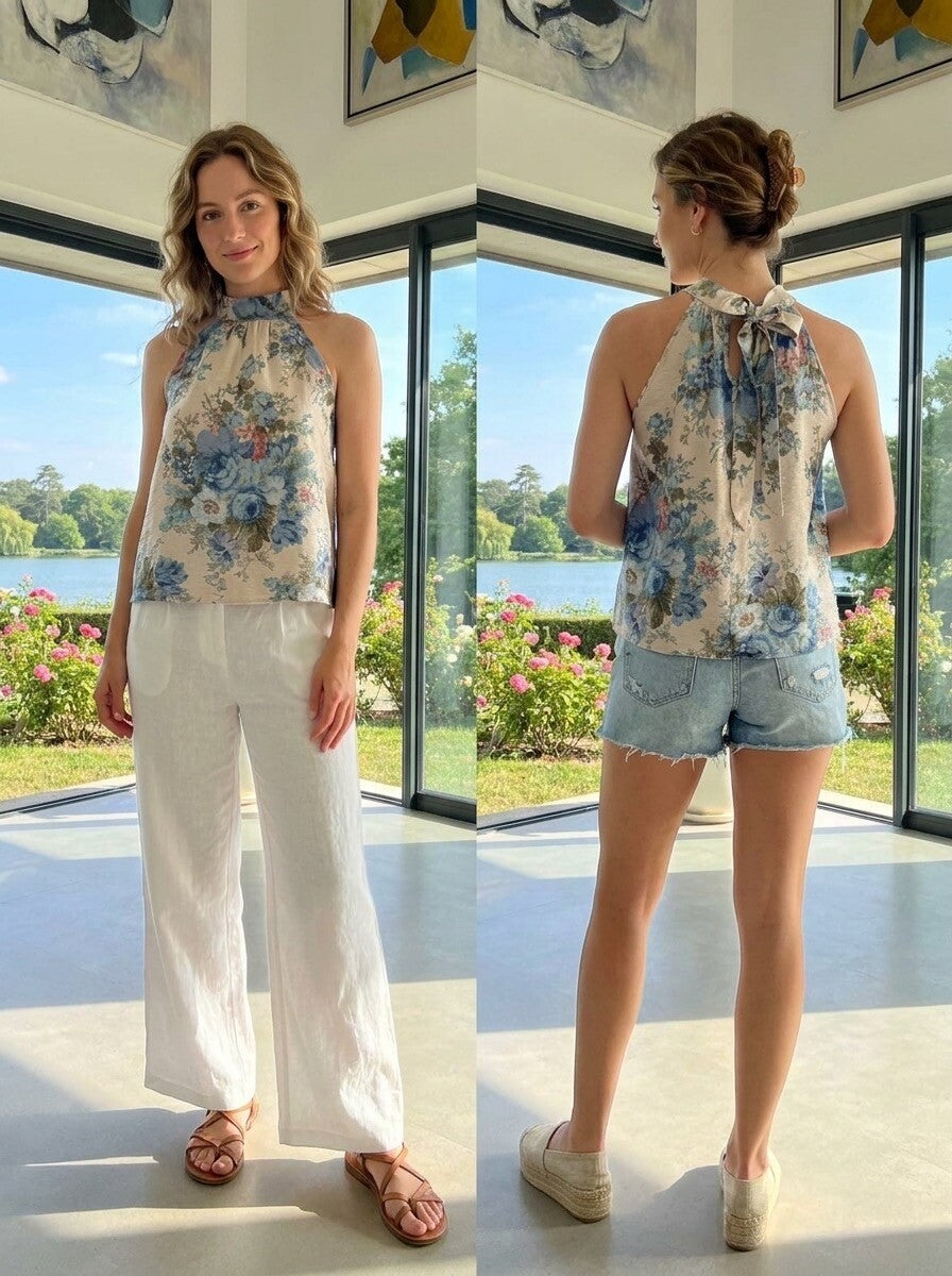 Top Halter Fleuri Camélia 🌸